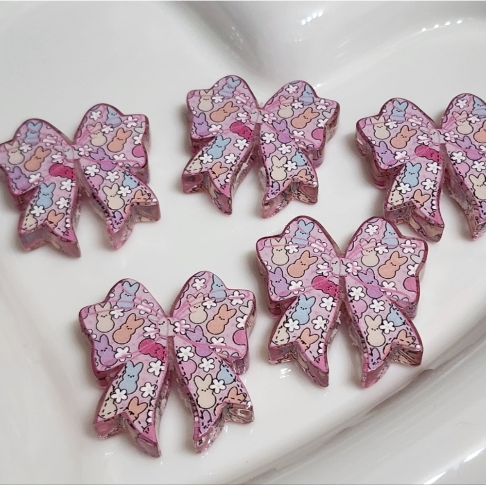 Bunny Bow Focal Bead Easter 2 Pc Acrylic Beaded Pen Keychain‎ Jewelry Making
